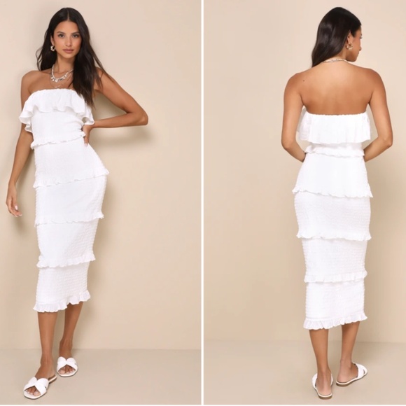 LULUS Bridal Bachelorette Engagement Bridal Shower Sexy HOneymoon Ruffles midi - Picture 5 of 5